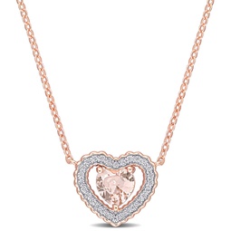 1/10ct tgw cubic zirconia and simulated morganite heart necklace in rose plated sterling silver