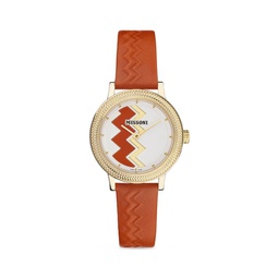 Optic Zigzag IP Champagne 35mm Leather Strap Watch