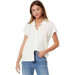 Mod-o-doc Stone Washed Tencel Short Sleeve Button-Down Hi-Lo Blouse