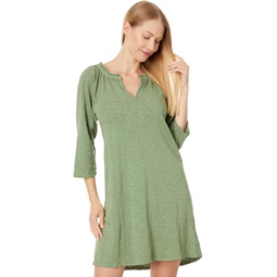 Womens Mod-o-doc 3/4 Sleeve Shirred Split Neck Dress