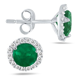 1 carat emerald and diamond stud earrings in 14k white gold