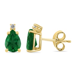 14k yellow gold 5x3mm pear emerald and diamond earrings