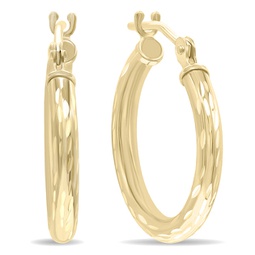 14k yellow gold shiny diamond cut engraved hoop earrings (16mm)