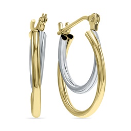 10k two-toned double round hoop huggie earrings