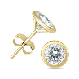 1/2 carat tw bezel diamond solitaire earrings in 14k yellow gold