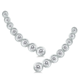 3/8 carat tw bezel set diamond climber earrings in 14k white gold