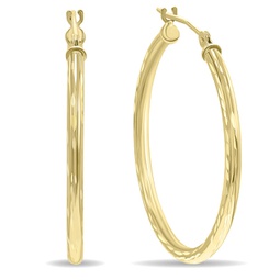 14k yellow gold shiny diamond cut engraved hoop earrings (30mm)