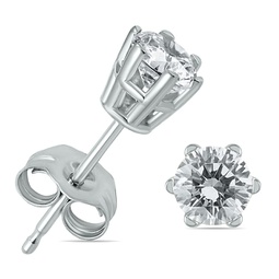 1/2 carat tw 6 prong round diamond solitaire stud earrings in 14k white gold