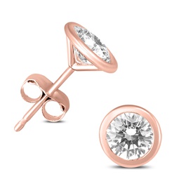 1/2 carat tw bezel diamond solitaire stud earrings in 14k rose gold