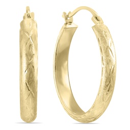 14k yellow gold brushed hoop earrings with diamond cut engraving (20mm)