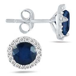 sapphire and diamond stud earrings in 14k white gold