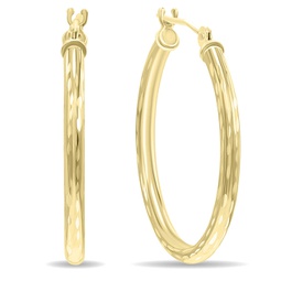 14k yellow gold shiny diamond cut engraved hoop earrings (25mm)