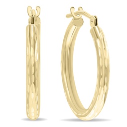 14k yellow gold shiny diamond cut engraved hoop earrings (18mm)