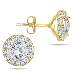 1 carat tw diamond halo earrings in 14k yellow gold