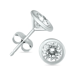 1/2 carat tw bezel diamond solitaire earrings in 14k white gold