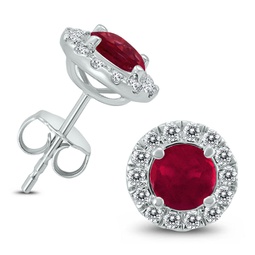 genuine 1 3/4 carat tw ruby and diamond halo earrings in 14k white gold