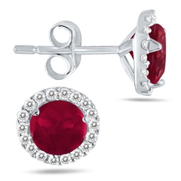 1 carat ruby and diamond stud earrings in 14k white gold