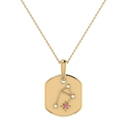 libra scales pink tourmaline & diamond constellation tag pendant necklace in 14k yellow gold vermeil on sterling silver