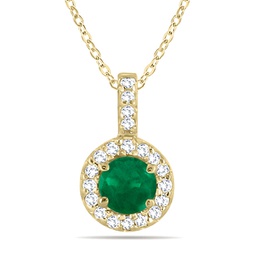 1/2 carat tw halo emerald and diamond pendant in 10k yellow gold