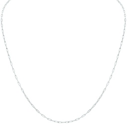 silver rhodium 1.8mm dainty diamond cut paperclip necklace with lobster clasp - 30 inch