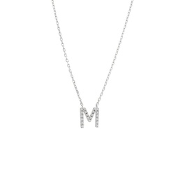 silver diamond initial m necklace