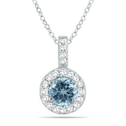 1/2 carat tw halo aquamarine and diamond pendant in 10k white gold