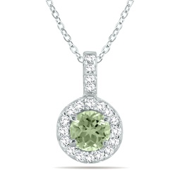 1/2 carat tw halo green amethyst and diamond pendant in 10k white gold