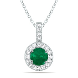 1/2 carat tw halo emerald and diamond pendant in 10k white gold