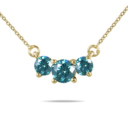 1 carat tw blue diamond three stone pendant necklace in 14k yellow gold