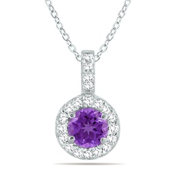1/2 carat tw halo amethyst and diamond pendant in 10k white gold