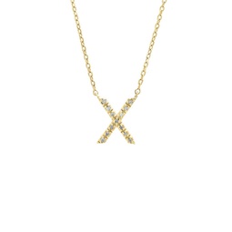 silver diamond initial x necklace w/18k yg plate