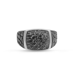 fossil agate stone signet ring in black rhodium plated sterling silver