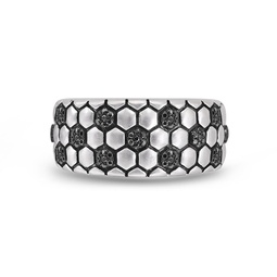 kick & goal soccer black rhodium plated sterling silver black diamond band ring