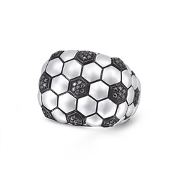 kick & goal soccer black rhodium plated sterling silver black diamond head ring