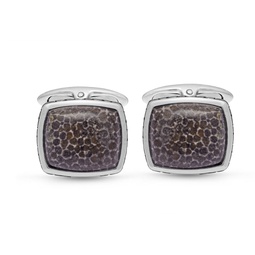 fossil agate stone cufflinks in black rhodium plated sterling silver