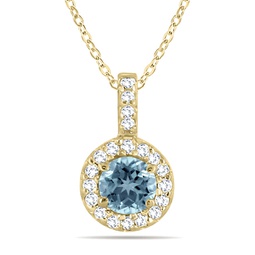 1/2 carat tw halo aquamarine and diamond pendant in 10k yellow gold