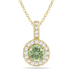 1/2 carat tw halo green amethyst and diamond pendant in 10k yellow gold