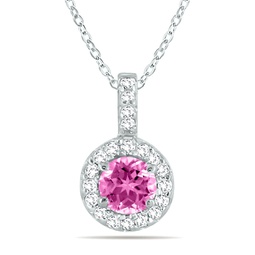 1/2 carat tw halo pink topaz and diamond pendant in 10k white gold