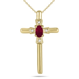 ruby and diamond cross pendant 10k yellow gold