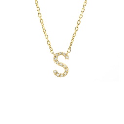 silver diamond initial s necklace w/18k yg plate