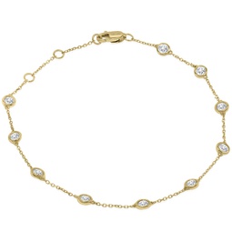 3/4 carat tw bezel set genuine diamond station bracelet in 14k yellow gold