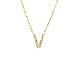 silver diamond initial v necklace w/18k yg plate