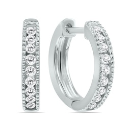 1/4 carat tw small diamond channel set huggie hoop earrings in 10k white gold
