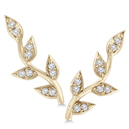 1/5 ctw genuine diamond vine and leaf earrings in 14k yellow gold