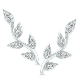1/5 ctw genuine diamond vine and leaf earrings in 14k white gold