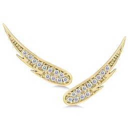 1/4 ctw genuine diamond angel wing climber earrings in 14k yellow gold
