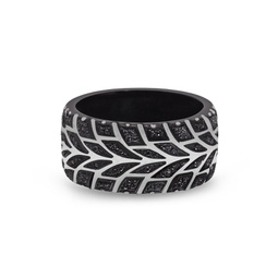 racer swag black rhodium plated sterling silver tire tread black diamond band ring