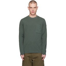 Green Patch Pocket Long Sleeve T Shirt 241111M213039