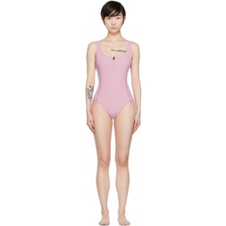 Purple Zip-Up One-Piece Swimsuit 222111F103001