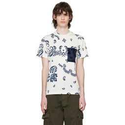 White & Navy Bandana Print T-Shirt 231111M213046